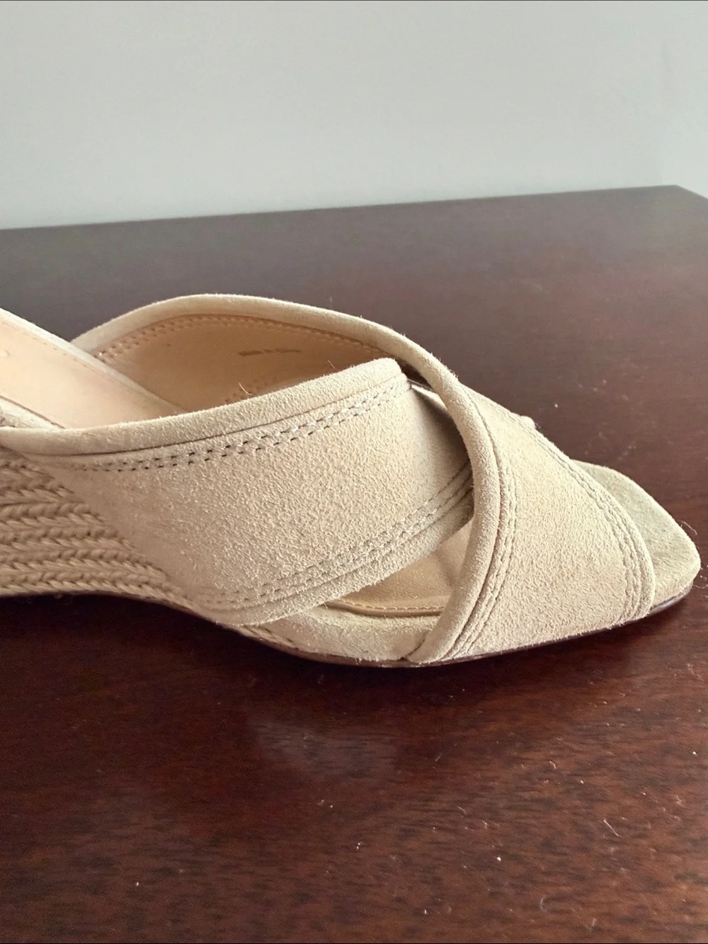 Veronica Beard Cream Suede Crisscross Slide Mules